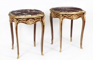 Vintage Pair French Louis Revival Marble & Ormolu Occasional Tables 20th C