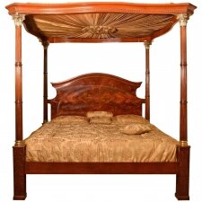 Vintage Super King Mahogany Four Poster Bed With Silk Canopy 20th C