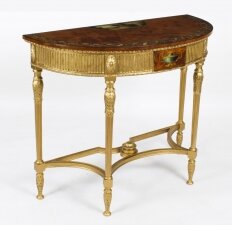 Antique Satinwood Hand Painted Demi Lune Console Table 19th Century