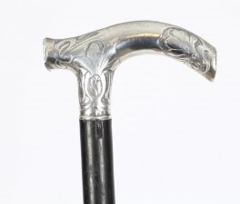 Antique Silver Ebonized Walking Cane Stick c1890 19th Century