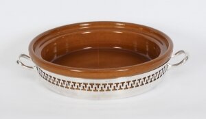 Antique silver plate and terracotta serving dish by Wiskemann 1920s