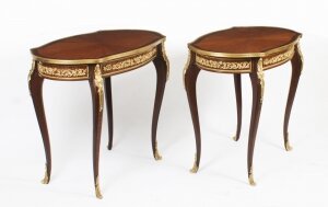 Vintage Pair French Louis Revival Ormolu Mounted Oval Occasional Tables 20th C