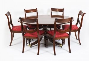 Antique Regency Flame Mahogany Dining Table 19th C & 6 Chairs