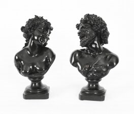 Antique Pair Italian Bronze Busts Dionysus and Ariadne by Clodion18th C