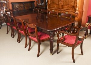 Antique Regency Flame Mahogany Dining Table C1820 & 10 chairs