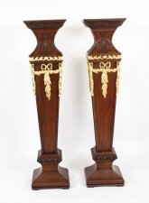 Antique Pair of Edwardian Mahogany Pedestals Torchere Stands Early 20th C