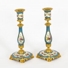 Antique Pair Sevres Porcelain Ormolu Candlesticks 19th C