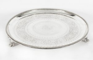 Antique Large English Victorian Silver Plated Salver 19th Century