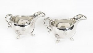 Antique Pair English Old Sheffield Silver Plated Sauce Boats 1830 19th Cent