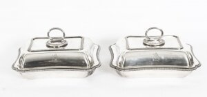 Antique Pair Silver Plated Entree Dishes Elkington Dated 1888 19th Century
