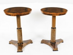 Vintage Pair Biedermeier Burr Walnut Occasional Tables Mid 20th century