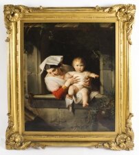 Antique Italian Oil Painting & 34 Mother & Child& 34 Guiseppe Mazzolini Signed 1843