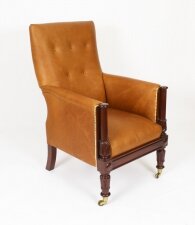 Antique Regency Leather Library Armchair 19th Century