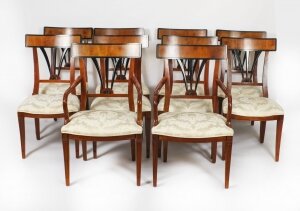 Vintage Set 10 Biedermeier Walnut & Ebonised Dining Chairs 20th Century