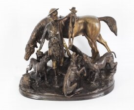 Vintage Bronze Group Hunter & Hounds with Fox Late 20th Century