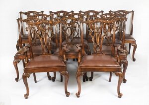 Vintage Set of 12 Mahogany Chippendale Dining Chairs Mid 20th Century