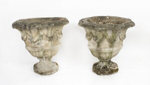 Vintage Pair of Reclaimed Weathered Composition Garden Urns 20th C