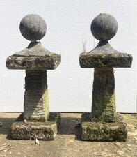 Vintage Pair of Reclaimed Weathered Composition Stone Ball Pier Caps 20thC | Ref. no. A3334 | Regent Antiques