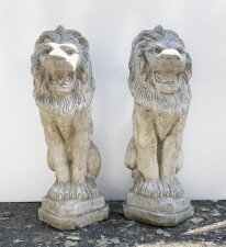 Vintage Pair of Reclaimed Weathered Composition Stone Lions 20thC | Ref. no. A3338 | Regent Antiques