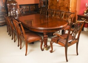 Antique Oval Extending Dining Table 19th C & 10 Chippendale Dining Chairs