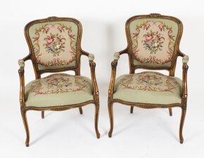 Vintage Pair French Louis XV Revival Armchairs Mid 20th Century