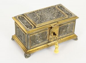 Antique French Silvered & Gilt Bronze Jewellery Casket Box 19th C