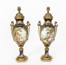 Antique Pair Large French Cobalt Blue Sevres Style  Vases Lamps 19th C | Ref. no. A3413 | Regent Antiques