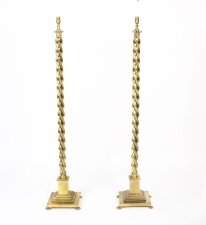 Antique Pair Victorian Brass Corinthian Column Standard Lamps 19th C