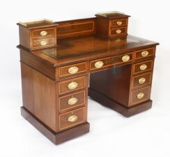 Antique Victorian Inlaid Mahogany Pedestal Desk 19th C