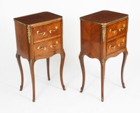 Antique Pair French Bois de Violette Parquetry Bedside Cabinets 19th Century