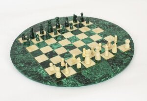 Antique Malachite & Carrara Marble Chess Board 20th C
