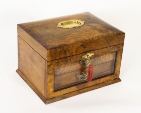 Antique Victorian Burr Walnut Table Top Jewellery Collectors Cabinet C1880