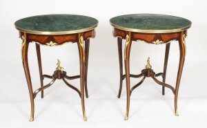 Pair Louis Revival Green Marble Topped Occasional Tables 20th C