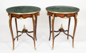 Pair Louis Revival Green Marble Topped Occasional Tables 20th C