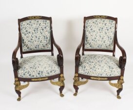 Antique Pair Ormolu Mounted Armchairs Empire Revival C1870 19th C
