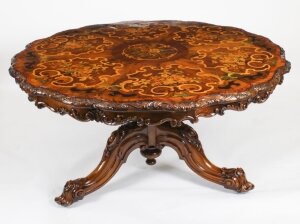 Antique 4ft 6& 34 diam Burr Walnut Marquetry Dining Center Table C1860 19th C