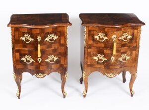 Antique Pair Italian Burr Walnut Serpentine Bedside Chests 19th C