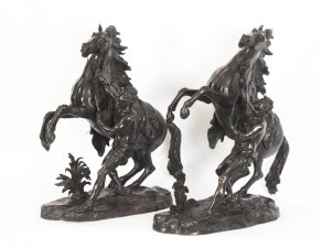Antique Pair of French Bronze Marly Horses Sculptures by Cousteau 19th C