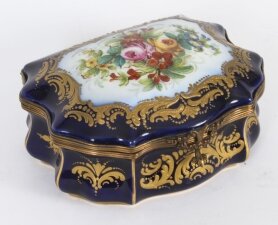 Antique French Sevres Cobalt Blue Porcelain Casket 19th C