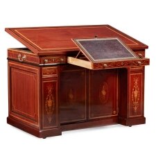Antique Victorian Inlaid Mahogany Architects Desk by Edwards & Roberts 19th C