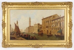 Antique Oil Painting Venetian Canal by William Raymond Dommerson 19th C