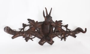 Antique Hand Carved Black Forest Deer& 39 s Head Hat & Coat Rack 19th C