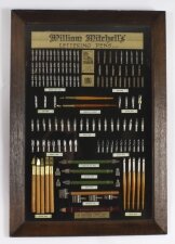 Antique Framed Display of Lettering Pens Nibs William Mitchell Circa 1920