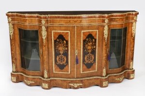 Antique Large Ormolu Mounted Walnut & Marquetry Serpentine Credenza 19th C