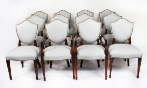Vintage Set 12 Hepplewhite Revival Shield Back Dining Chairs 20th Century