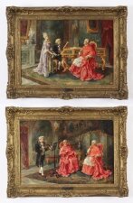Antique Pair Italian Oil Paintings & 34 Music Recitals& 34 Ettore Ascenzi 19th C