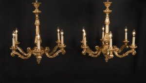 Antique Pair of English Giltwood Six Branch Chandeliers  Circa 1920  20th C | Ref. no. A3690 | Regent Antiques