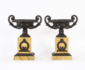 Antique Pair French Grand Tour Bronze & Siena Marble Tazze 19th C