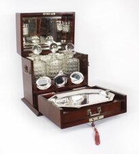 Antique Victorian Shell Inlaid Three Bottle Tantalus & Games Compendium 19th C
