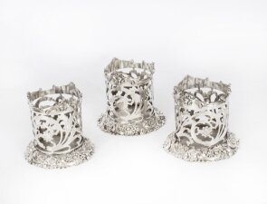 Antique set of 3 Victorian Coasters Wine Bottle Holders 19th Century